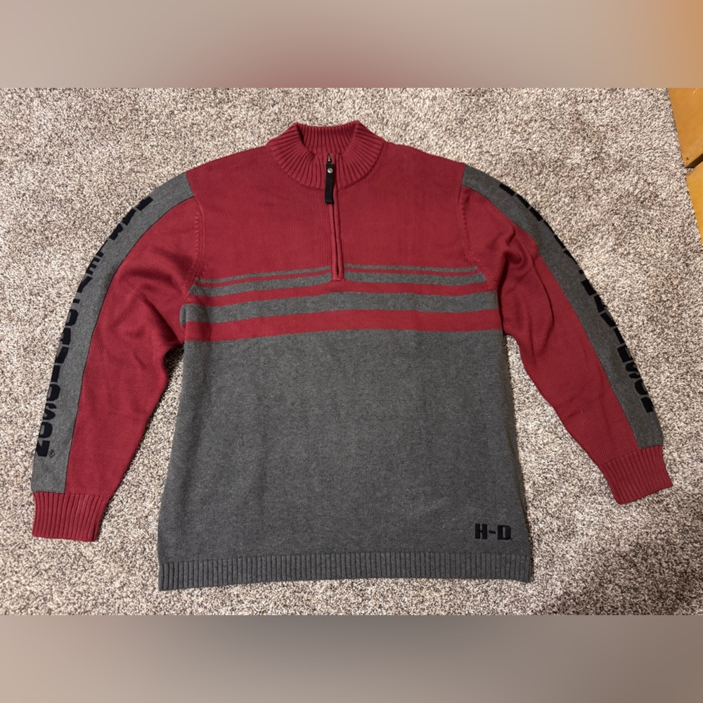 Harley-Davidson Men’s 2XL Burgundy and Gray Zip-Up Sweater